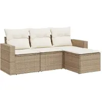 vidaXL 4-delige Loungeset met kussens poly rattan beige