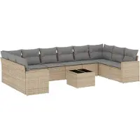 vidaXL 11-delige Tuinset met kussens poly rattan beige