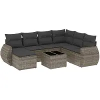 vidaXL 8-delige Loungeset met kussens poly rattan grijs