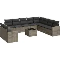 vidaXL 11-delige Loungeset met kussens poly rattan grijs