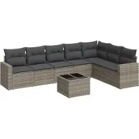 vidaXL 8-delige Loungeset met kussens poly rattan grijs