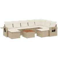 vidaXL 10-delige Loungeset met kussens poly rattan beige