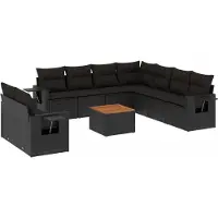 vidaXL 10-delige Loungeset met kussens poly rattan zwart