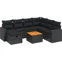 vidaXL 8-delige tuinmeubelset met kussens, zwart, polyrotan