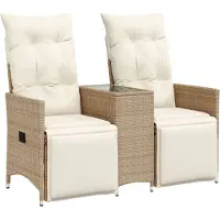 vidaXL Tuinbank 2-zits verstelbaar met tafel poly rattan beige