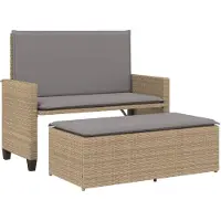 vidaXL Tuinbank met kussens en voetenbank poly rattan beige