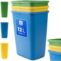 Kadax Afvalemmerset voor afvalscheiding, vuilnisemmer van robuuste kunststof, afvalcontainer, afvalsorteerder voor het verzamelen van glas, plastic en papier (3 x 12 l)