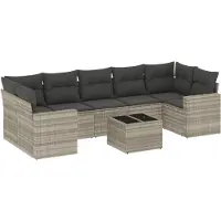 vidaXL 8-delige Loungeset met kussens poly rattan lichtgrijs