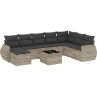 vidaXL 9-delige Loungeset met kussens poly rattan lichtgrijs
