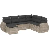 vidaXL 7-delige Loungeset met kussens poly rattan lichtgrijs