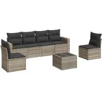 vidaXL 7-delige Loungeset met kussens poly rattan lichtgrijs