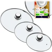 Kadax Pandekselset, universeel deksel van glas met handvat, hittebestendige dekselset in verschillende maten, pannendekselset, glazen deksel voor pot, pan (22 + 26 + 30 cm, metalen handvat)