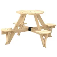 vidaXL Picknicktafel voor 4 kinderen met parasolgat rond vurenhout