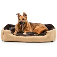 Lionto hondenbed, zacht knuffelbed met uitneembaar, omkeerbaar kussen en antislipbodem, 90x70 cm, beige/bruin