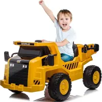 Sun baby Elektrische Kiepwagen, kipper met batterij voor kinderen van 3 tot 6 jaar, motorgeluid, claxon, achteruitversnelling en vooruitversnelling (Geel)