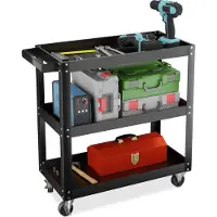 Relaxdays Werkwagen, gereedschapswagen met 3 niveaus, mobiele montagekar, belastbaar tot 100 kg, afmetingen (hoogte x breedte x diepte): 76 x 78 x 35 cm, zwart