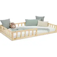 Homestyle4u Kinderbed 120x200 cm - Vloerbed met valbeveiliging - Natuur