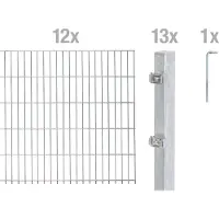 Alberts 656720 dubbelstaafmat hekwerk als 26-delige complete hekwerkset, thermisch verzinkt, hoogte 120 cm, lengte 24 m