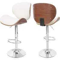 Mendler Foxrock barkruk, barkruk, houten gebogen hout retro design ~ walnoot look, crème kunstleer