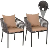 Mendler Set van 2 tuinstoelen -N41, buitenstoel armleuning, weerbestendig aluminium touwvlechtwerk Rope ~ antraciet kussen taupe
