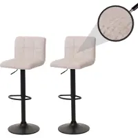 Mendler Set van 2 barkrukken -G87, barkruk barstoel, in hoogte verstelbaar draaibaar, chenille stof (465g/m²) ~ crème-beige
