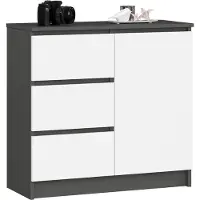 Akord Ladekast JERRY met 3 Lades en 2 Deuren / Furniture Factory / Grafietgrijs - Wit / 80 x 77 x 35 cm
