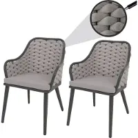 MCW Set van 2 aluminium tuinstoelen -O16, buitenstoel, touwvlechtwerk Olefin (200 g/m²) Touw ~ lichtgrijs Kussen lichtgrijs