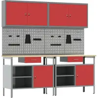 vidaXL - Werkbankset - 8 - st - Rood - en - Grijs - Gepoedercoat - staal