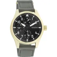 Oozoo heren lederen polshorloge, model UOC11008, grijs, analoog, quartz