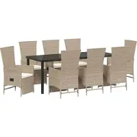 vidaXL Tuin Eettafel Set 9 st Beige poly rattan