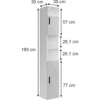 Vicco Hoge kast Irma Wit/wit hoogglans 30 x 190 cm met 2 deuren, Model 55482