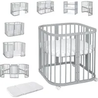 Waldin Multifunctioneel 7 in 1 Babybed / peuterbed incl. matras Grijs