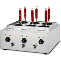 VERTES Gastro pastakoker, roestvrij staal, elektrisch, 3 x 1700 watt, 3 aparte kookbakken van elk 6 liter, 6 pastamandjes, 3 aftapkranen, 3 temperatuurinstellingen