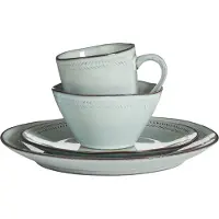 Mica Decorations Racco Serviesset 16-Delig - 4 Persoons - Ontbijtborden, Kommen en Mokken en Dinrborden - Steengoed Servies - Vaatwasserbestendige Servies Set - Lichtgrijs