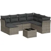 vidaXL 8-delige tuinmeubelset met kussens, grijs, polyrotan