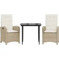 vidaXL 3-delige tuinset met kussens, beige, polyrotan