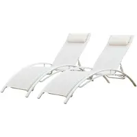 Happy Garden Set van 2 GALAPAGOS witte textilene ligstoelen - wit aluminium