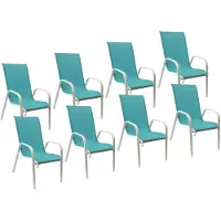 Happy Garden Set van 8 MARBELLA stoelen in blauw textilene - wit aluminium