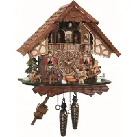 Engstler - 4916_QMT - Koekoeksklok - Kwarts - Notenhout - met muziek met dansend paar - 34 cm