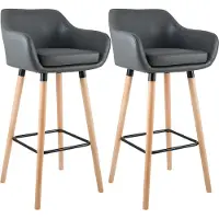CLP Set van 2 barkrukken Grant, kunstleer, beuken houten frame, draagvermogen tot 150 kg, met voetsteun | Kleur: grijs