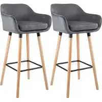 CLP Grant Set van 2 barkrukken - Met rugleuning - Moderne Barstoel - Beukenhouten Poten - Belastbaar tot 150 kg - Velvet - Fluweel - grijs/natura