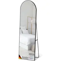 Floordirekt Lichaams-Spiegel Madison - Zwart 147 x 44 cm - Gebogen Aluminium Frame - Vrijstaand & Wandmontage - Voor Slaapkamer, Woonkamer & Garderobe