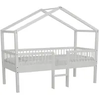 Vipack Huisbed Forrest - 90 X 200cm - Met Ladder - Massief Beukenhout - Wit - - Halfhoogslaper - Wit - Hout Eenpersoons Halfhoogslaper
