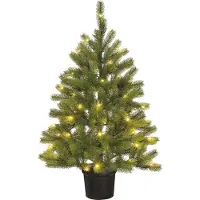 Black Box Trees Nagoya Kunstkerstboom met Verlichting - Kunstboom H90 x D42 cm - Kunst Kerstboom in Kunststof Pot - Kerstdecoratie voor Binnen - met Batterij en Timer - 175 Tips - Groen