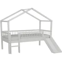 Vipack Huisbed Forrest - 90 X 200cm - Met Glijbaan - Massief Beukenhout - Wit - - Halfhoogslaper Met Glijbaan - Wit - Hout Eenpersoons Halfhoogslaper