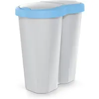 Prosperplast Compacta R Duo NDRF40-2717C_427C -Afvalmand - Prullenbak 40L - één vak twee deksels - Blauw / Asgrijs