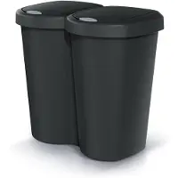 Prosperplast Afvalcontainer Compacta B Duo, zwart, inhoud 40 liter, één compartiment, twee deksels, wandmontage. Modelnummer: NDBS40-S411