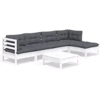 vidaXL 6-delige loungeset voor de tuin met kussens, wit, van grenenhout
