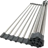 KINGHOFF Afwasdroogmat - Opvouwbare Droogmat 45x32 cm - Roestvrij Staal met Antislip Laag - Beschermt Aanrechtblad