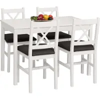 Mendler Eetkamer-set -F77, zitgroep Eetkamergroep, massief hout dennenhout Stof Landhuis 110 cm ~ wit Bekleding zwart